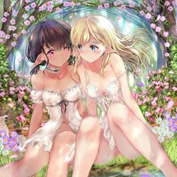 This is a pixiv picture whose title is 戦（いくさ）をしている二つの種族の姫さま達が密かに集う秘密の花園.