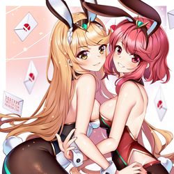 This is a pixiv picture whose title is Pyra & Mythra.