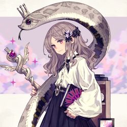 This is a pixiv picture whose title is キングシシバナヘビちゃんと女の子.