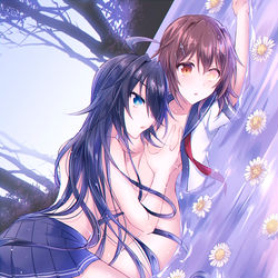 This is a pixiv picture whose title is 水面に交わる姉妹.