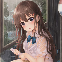 This is a pixiv picture whose title is 雨で濡れたＪＫちゃんとバス停で二人きり.