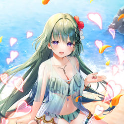 This is a pixiv picture whose title is 波打ち際の慈愛 エンジュ.