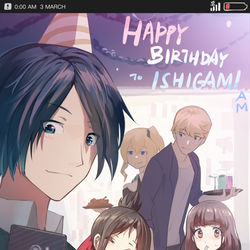 This is a pixiv picture whose title is 石上君、藤原ちゃん,Happy birthday!.