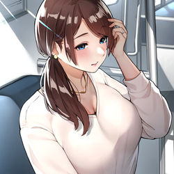 This is a pixiv picture whose title is 電車で見かけた近所の人妻さん.