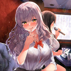 This is a pixiv picture whose title is カラオケ中にパンツを見せてくれるJK.