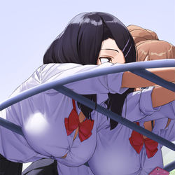 This is a pixiv picture whose title is 遊具の上で休憩する二人.