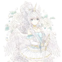 This is a pixiv picture whose title is ユニコーンとペガサスのハーフの子.