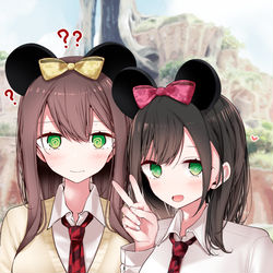 This is a pixiv picture whose title is 制服姉妹デートに付き合わされるOLちゃん（２×歳）.