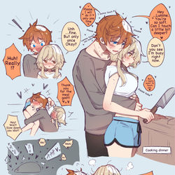 This is a pixiv picture whose title is Childe x Lumine [Cooking dinner].