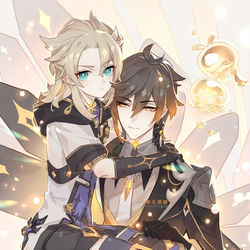 This is a pixiv picture whose title is 共鸣造物【钟离x阿贝多】.