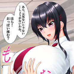 This is a pixiv picture whose title is レベル200『おっぱい揉む？』.