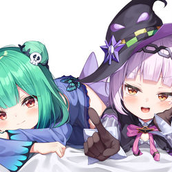This is a pixiv picture whose title is 潤羽るしあ,  紫咲シオン.