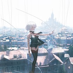 This is a pixiv picture whose title is 人形の町.