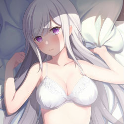 This is a pixiv picture whose title is ベッドにインしたエミリア.