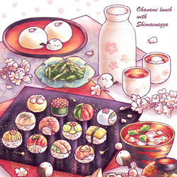 This is a pixiv picture whose title is シマエナガとお花見ランチ.