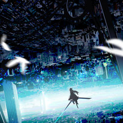This is a pixiv picture whose title is 未来浮遊.
