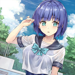 This is a pixiv picture whose title is 濡れ透けセーラ服×スクール水着.