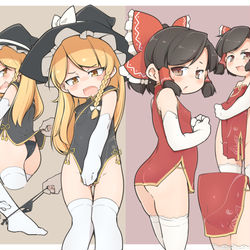 This is a pixiv picture whose title is ミニ丈チャイナ服 魔理沙&霊夢.