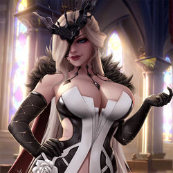 This is a pixiv picture whose title is La Signora from Genshin Impact.