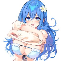 This is a pixiv picture whose title is シャツ脱ぎ水着藍さん.