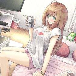 This is a pixiv picture whose title is 佐藤心さんと宅飲み.