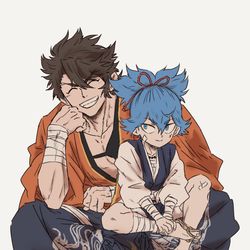 This is a pixiv picture whose title is 初期刀と初鍛刀.