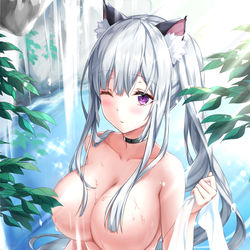 This is a pixiv picture whose title is 水浴びねこさん.