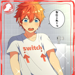 This is a pixiv picture whose title is 朝起きたら変なTシャツを着せられていた明星スバル.