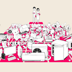 This is a pixiv picture whose title is 向こう一ヶ月の生活用品を輪投げで決める.