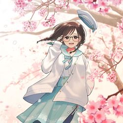 This is a pixiv picture whose title is 桜と花鋏キョウちゃん.