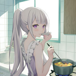 This is a pixiv picture whose title is 肉じゃがを作るエミリア.