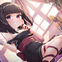 This is a pixiv picture whose title is 「さぁ...私の膝にどうぞ...❤」.