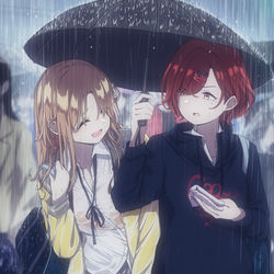 This is a pixiv picture whose title is 雛菜も傘入れて～.