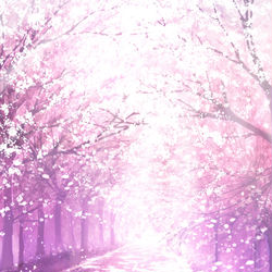 This is a pixiv picture whose title is 桜落の春道.