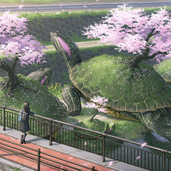 This is a pixiv picture whose title is 桜並亀.