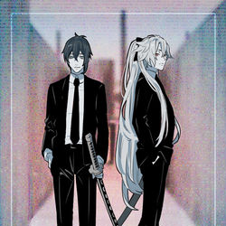 This is a pixiv picture whose title is 月と狐と.