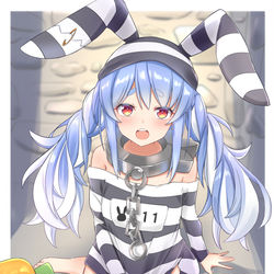 This is a pixiv picture whose title is 囚人兎田ぺこら.