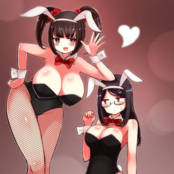 This is a pixiv picture whose title is 瀬谷くんと宇垣くん女体化バニーガール.