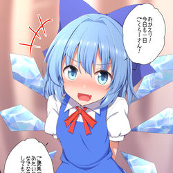This is a pixiv picture whose title is 玄関で出迎えてくれるチルノちゃん.