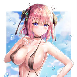This is a pixiv picture whose title is 二乃 水着(黒).