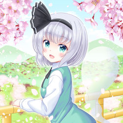 This is a pixiv picture whose title is 妖夢とお花見デート.