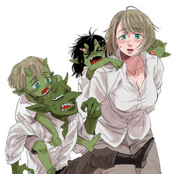 This is a pixiv picture whose title is 人間ママとゴブリンパパ.