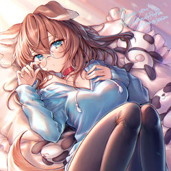 This is a pixiv picture whose title is 寝起きの犬耳眼鏡っ娘ちゃん🐶.