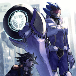 This is a pixiv picture whose title is 不動遊星とTGスター・ガーディアン.