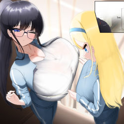 This is a pixiv picture whose title is 1メートル巻尺で測定できない胸.