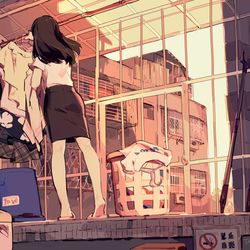 This is a pixiv picture whose title is 收衣(改 / 取り込む（修正）.
