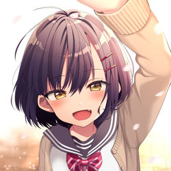 This is a pixiv picture whose title is 「髪に桜付いてますよ、先輩♪」.