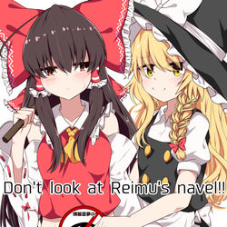 This is a pixiv picture whose title is 霊夢ちゃんのおへそ守り隊.