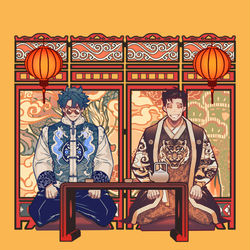 This is a pixiv picture whose title is 【龍與虎】囍.