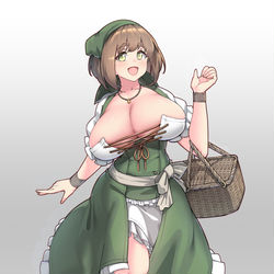 This is a pixiv picture whose title is 「ここは〇〇村です」アナウンス担当のどこにでもいるタイプの村娘.